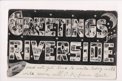 CA, Riverside - Greetings from, Large letter postcard @1907 - J04175