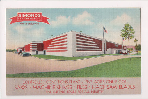 MA, Fitchburg - Simonds Saw and Steel Co bldg postcard - JJ0790