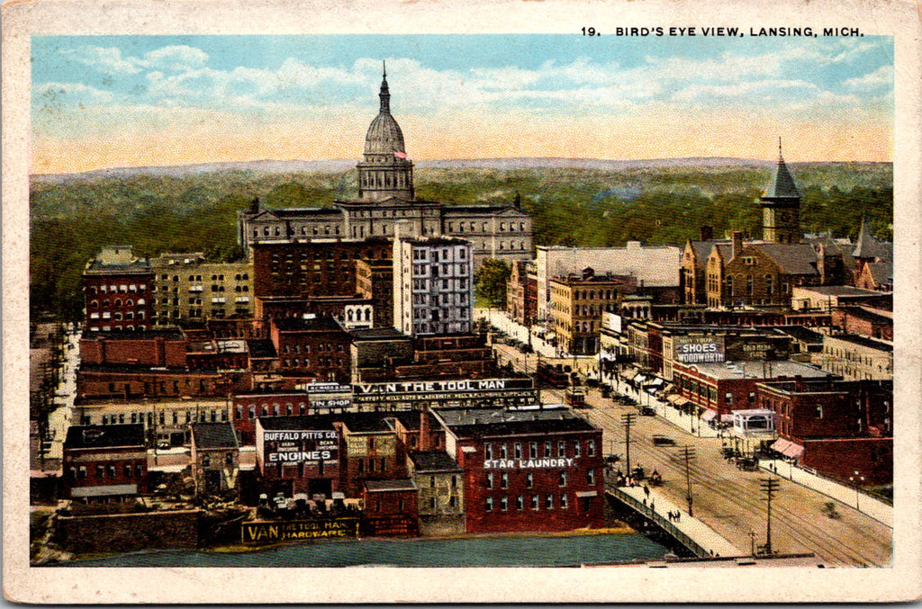 MI, LANSING - Bird Eye view, signs postcard - K03007