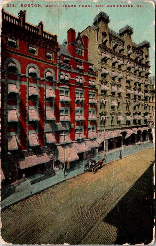 MA, Boston - Adams House, Washington St - 1913 flag killer postcard - K03084