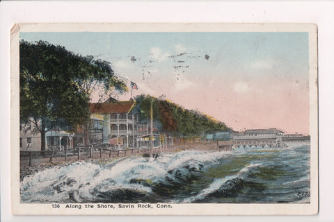 CT, SAVIN ROCK - Along the shore, buildings postcard - K03094