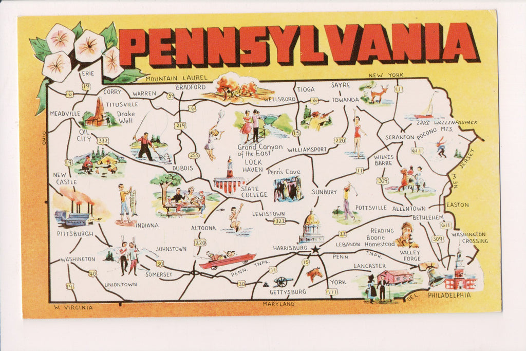 PA, PENNSYLVANIA - STATE MAP postcard - K03248