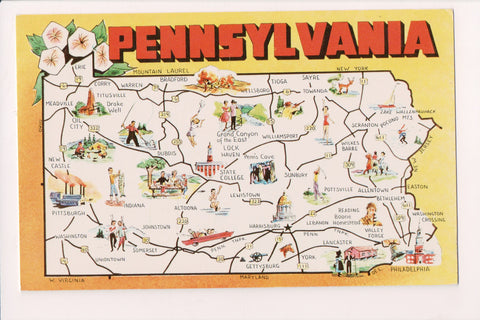 PA, PENNSYLVANIA - STATE MAP postcard - K03248