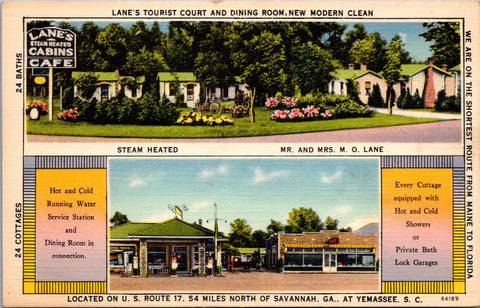 SC, YEMASSEE - Lanes Tourist court, dining room, M/M M O Lane owners postcard -