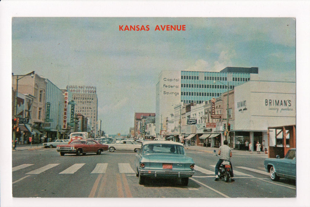 KS, Topeka - Kansas Avenue, signs, old cars - E09023