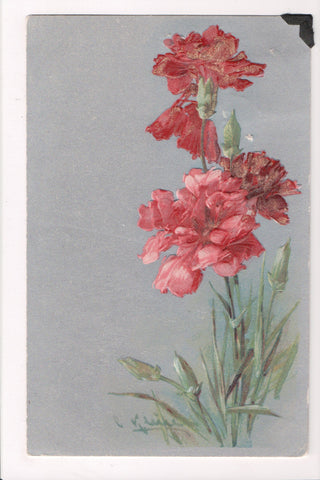 Greetings - Artist signed - Klein - Carnation flowers postcard - 700226