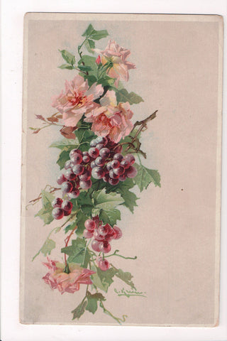 Greetings - Artist signed - Klein - Grapes and flowers postcard - 801086