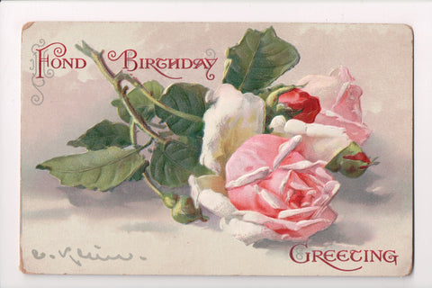 Greetings - Artist signed - Klein - FOND BIRTHDAY, pink roses - E09086