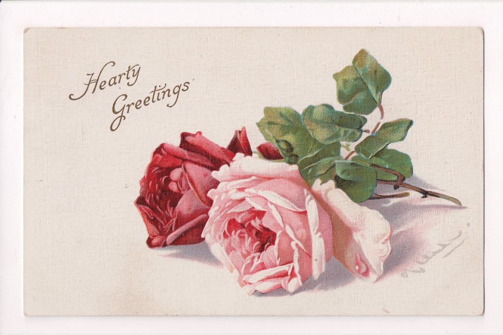 Greetings - Artist signed - Klein - Pink and red rose flowers - R00781