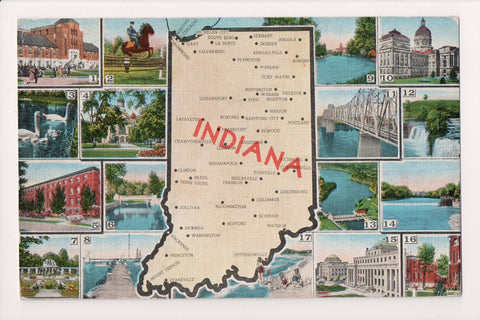 IN, INDIANA - STATE MAP postcard - L03081