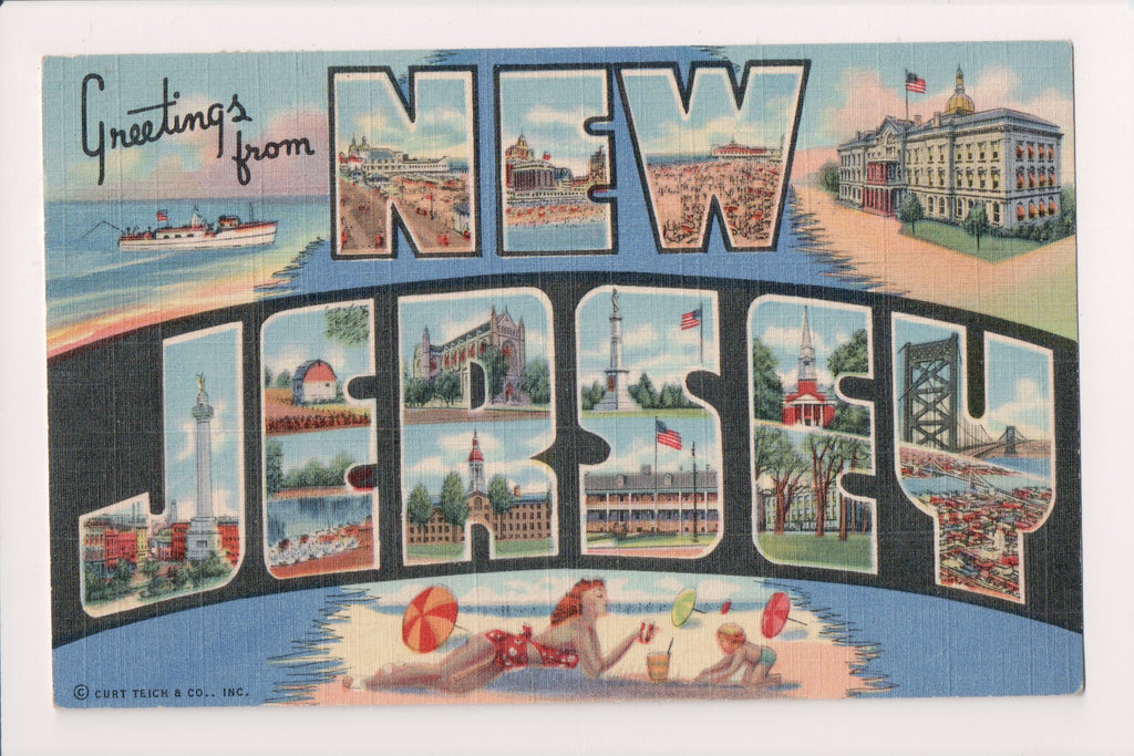 NJ, NEW JERSEY - Large Letter Greetings from - Curt Teich - L03099