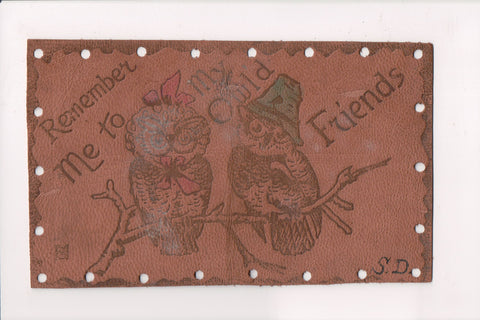 Leather Postcard - REMEMBER ME - owls (original SOLD) 800557