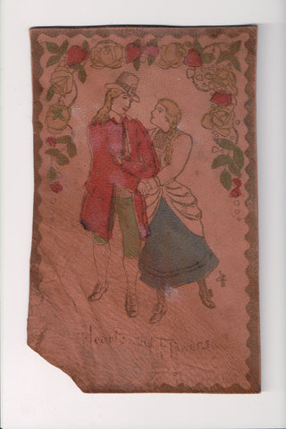 Leather (no postcard back) - Hearts and Flowers - Colonial couple - 800920