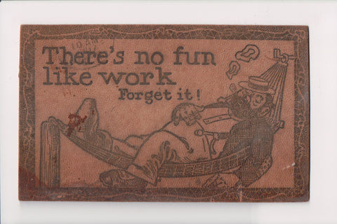 Leather Postcard - HOBO with suspenders, sleeping in hammock - H03257