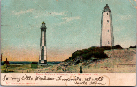 VA, Norfolk - Lighthouse, Light House, Cape Henry postcard - M-0047