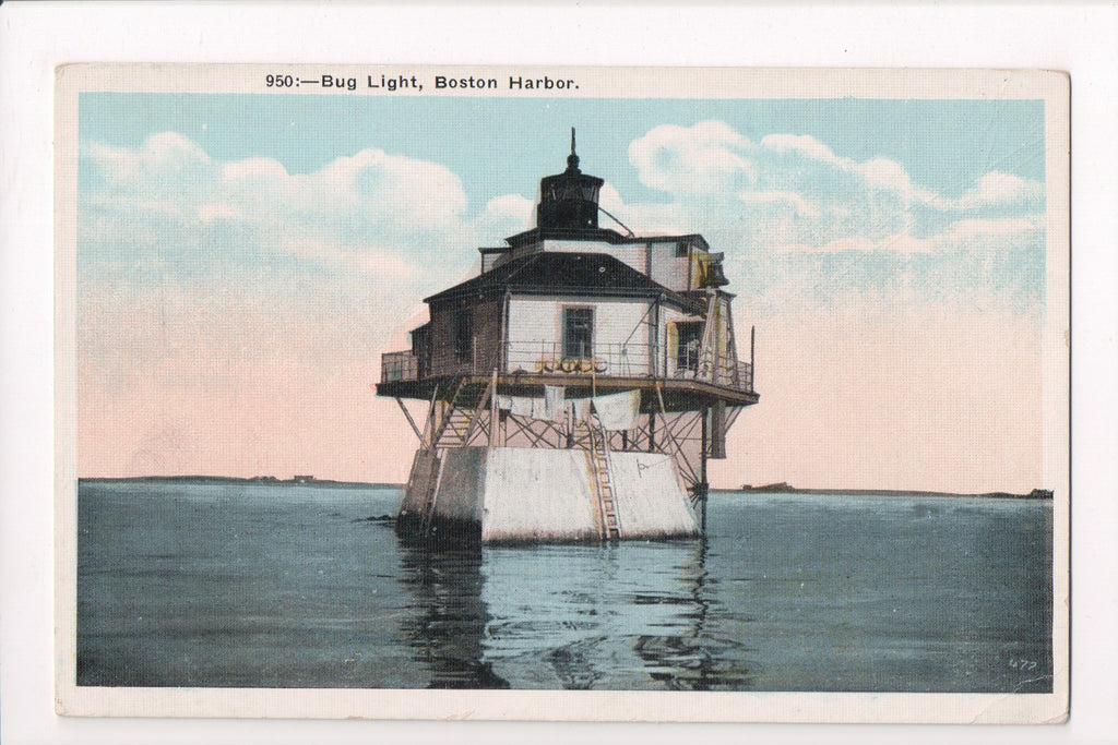 MA, BOSTON - Bug Light closeup - @1923 lighthouse postcard - cr0545