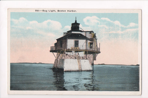 MA, Boston - Bug Light closeup - @1923 lighthouse postcard - cr0545