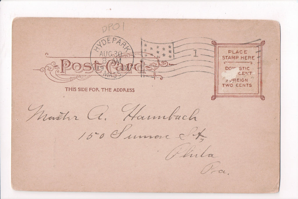 pm FLAG KILLER - MA, Hyde Park - 1907 cancel - B17191
