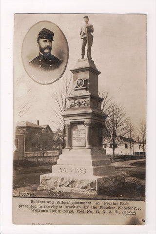 MA, Brockton - Perkins Park - Fletcher Webster monument closeup RPPC - T00265