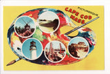 MA, Cape Cod - Greetings from, Large Letter palette postcard - B08076