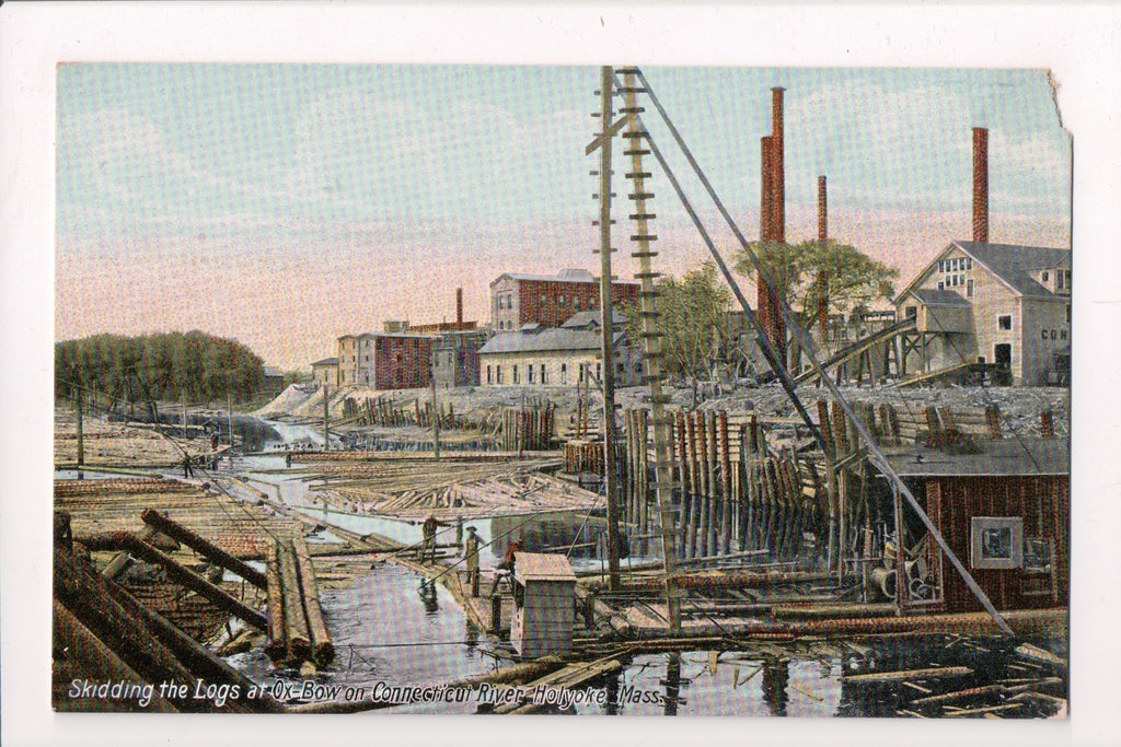 MA, Holyoke - Skidding logs at Ox Box, including buildings - 500661