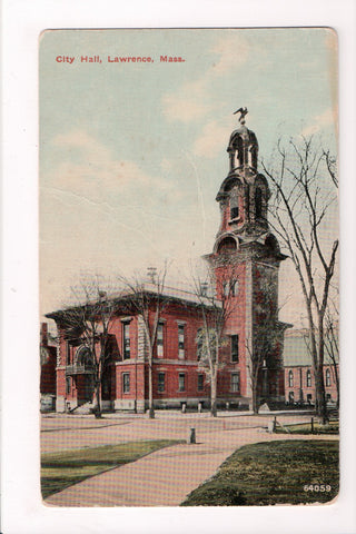 MA, Lawrence - City Hall - D05055 - postcard **DAMAGED / AS IS**