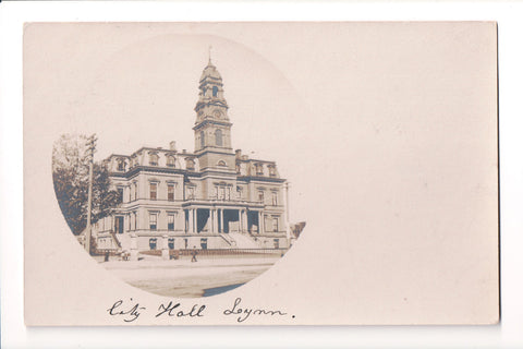 MA, LYNN - City Hall image in a circle on a RPPC postcard - D06164