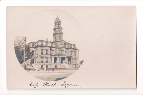 MA, Lynn - City Hall image in a circle on a RPPC postcard - D06164