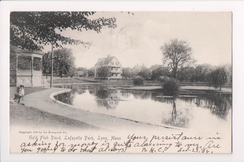 MA, Lynn - Lafayette Park, houses, gazebo - WEST LYNN STATION flag - E10182