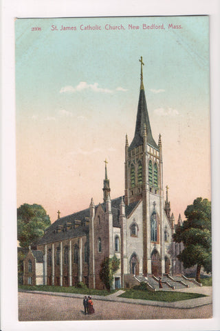 MA, New Bedford - St James Catholic Church, H S Hutchinson postcard - CP0046