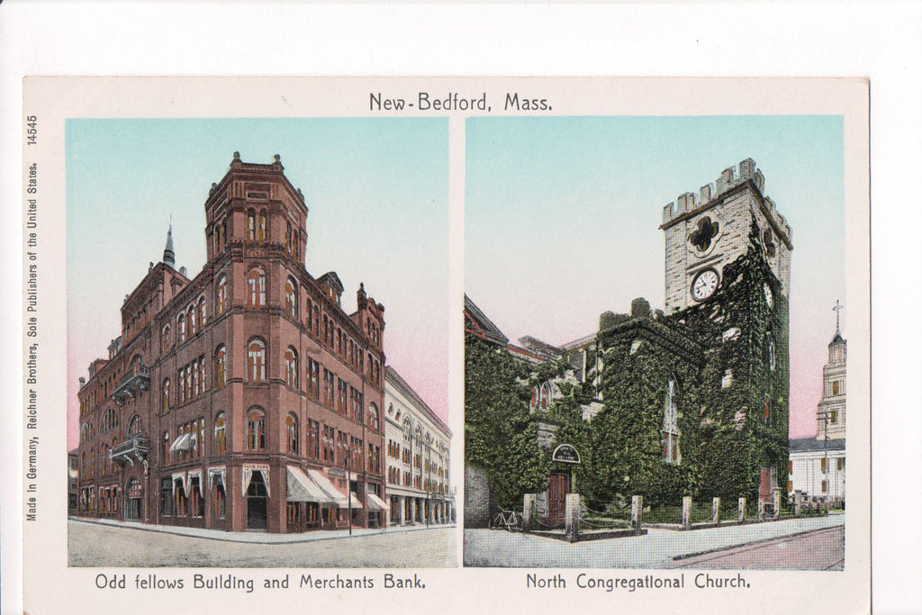 MA, New Bedford - Odd Fellows, Merchants Bank, Church - CP0144