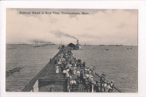 MA, Provincetown - Railroad Wharf at Boat Time, vintage postcard - R00909