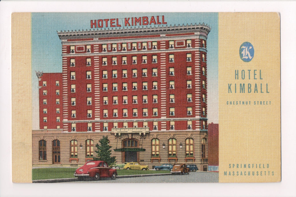 MA, SPRINGFIELD - Hotel Kimball - @1955 postcard - R00892 (Slogan Cancel)