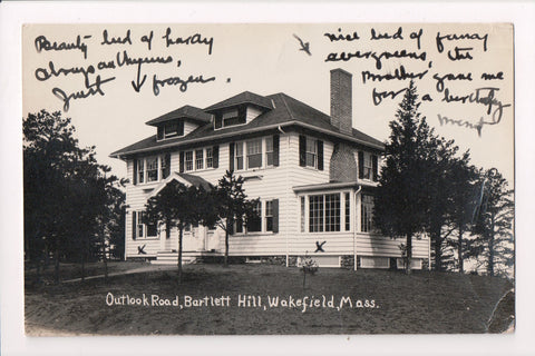 MA, Wakefield - Bartlett Hill, Outlook Road, closeup RPPC - D05322