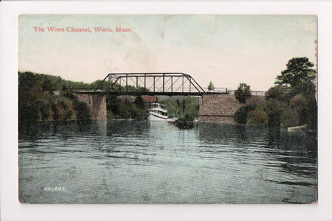 MA, Wiers - The Weirs Channel, bridge, boat, vintage postcard - w04832