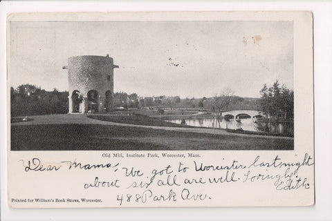 MA, Worcester - Institute Park, Old Mill, @1906 vintage postcard - A17356