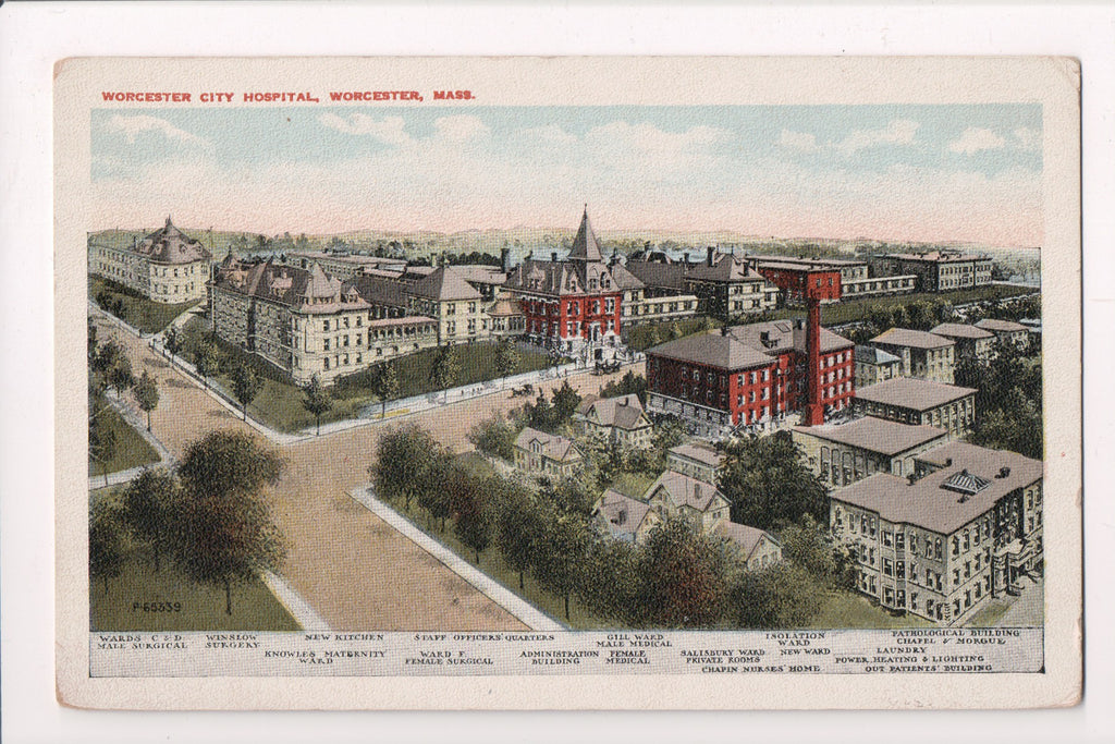 MA, Worcester - City Hospital with buildings identified - C08331