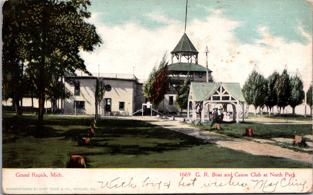 MI, GRAND RAPIDS - North Park - Boat and Canoe Club - 1908 postcard - MB0009