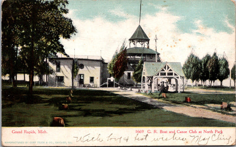 MI, GRAND RAPIDS - North Park - Boat and Canoe Club - 1908 postcard - MB0009