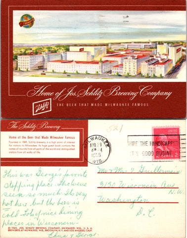 WI, Milwaukee - Schlitz Brewery - 1955 postcard - MB0099