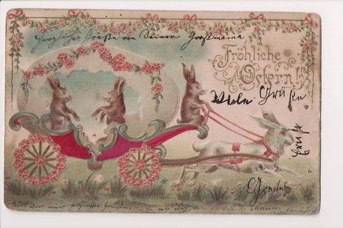 Easter - Rabbits in and on carriage, drawn by large rabbit - MB0190