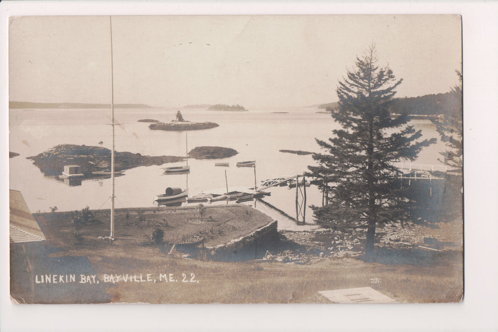 ME, Bayville - Linekin Bay shoreline and water - 1917 RPPC - MB0284