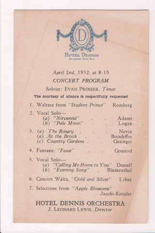 NJ, Atlantic City - Hotel Dennis - 1932 Concert Program- MB0397