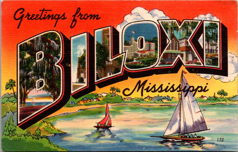 MS, Biloxi - Large Letter Greetings from linen postcard - MB0576