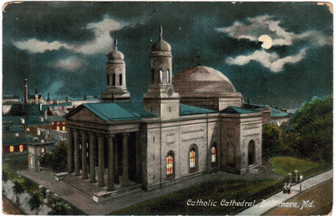 MD, Baltimore - Catholic Cathedral at night - C08560