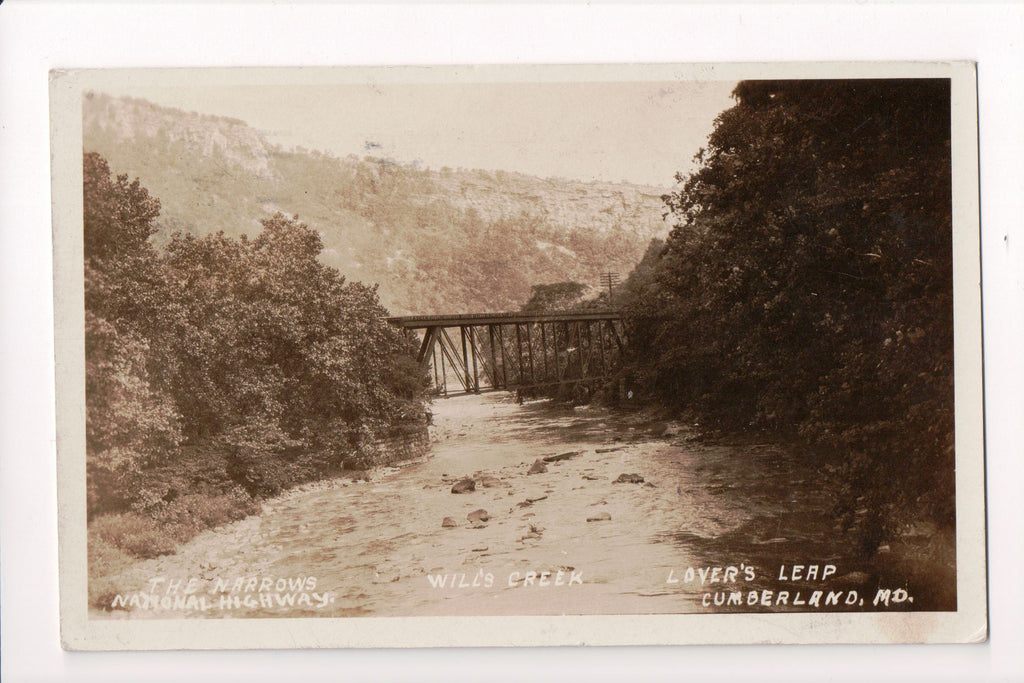 MD, Cumberland - Wills Creek, Lovers Leap, bridge RPPC - C08618