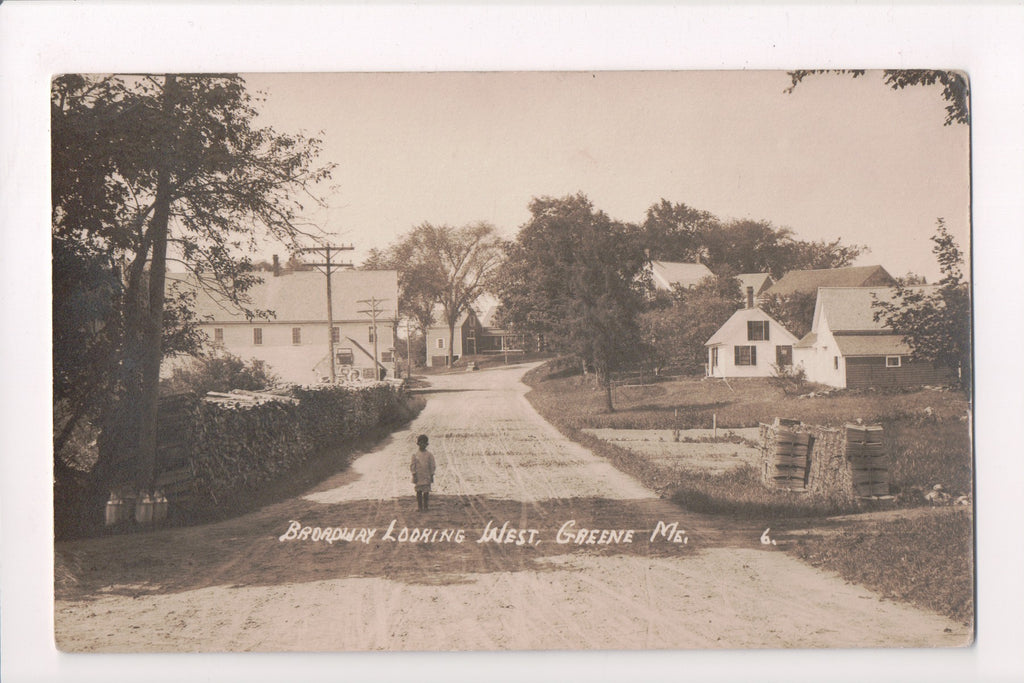 ME, GREENE - Broadway looking West - boy, milk cans on side - RPPC - A06905
