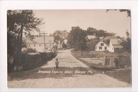 ME, Greene - Broadway looking West - boy, milk cans on side - RPPC - A06905