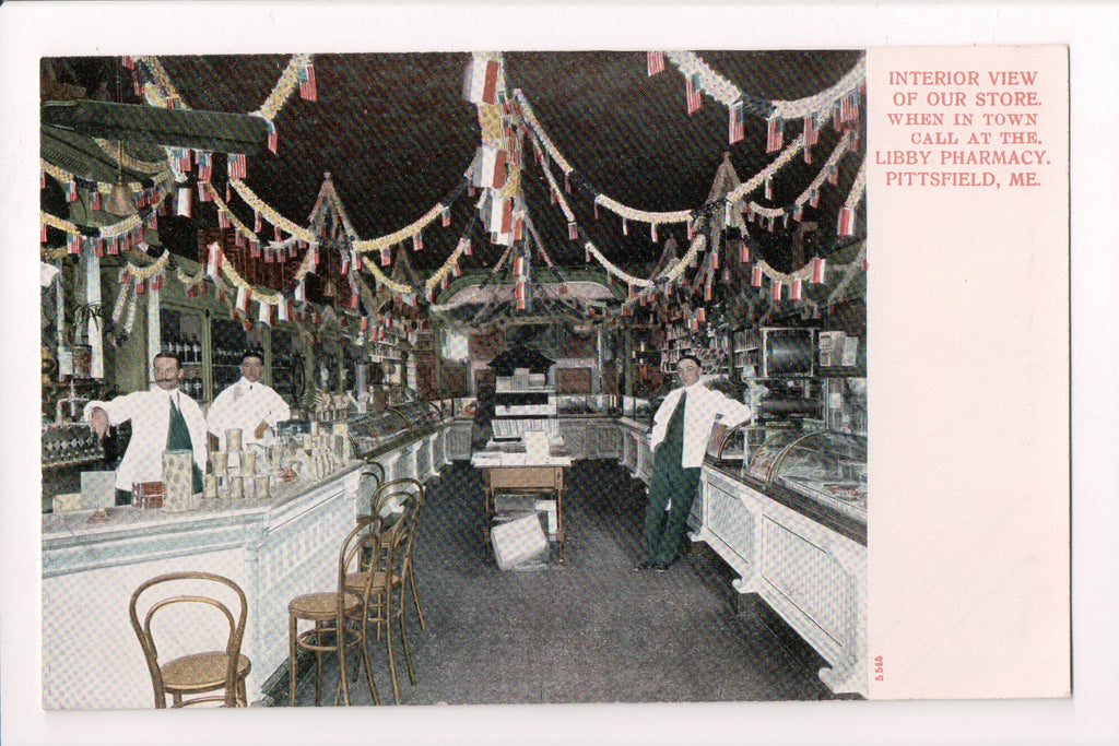 ME, Pittsfield - Libby Pharmacy interior - men in white coats - E10119