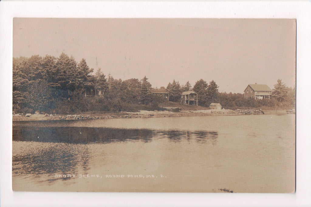 ME, Round Pond - Shore scene, house, camps - @1920 RPPC - A06901